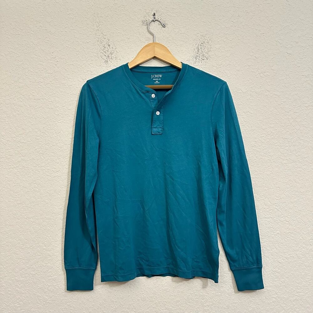J. CREW Broken In Henley Shirt Blue Teal Long Sleeve Tee Cotton NWT